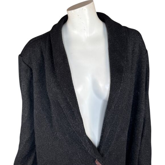 Dennis Basso Black Metallic Knit Sweater Shawl Collar Long Sleeve 1X Relaxed - Picture 10 of 13